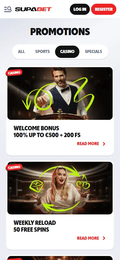 Supabet Casino mobile promotions area with offers and rewards